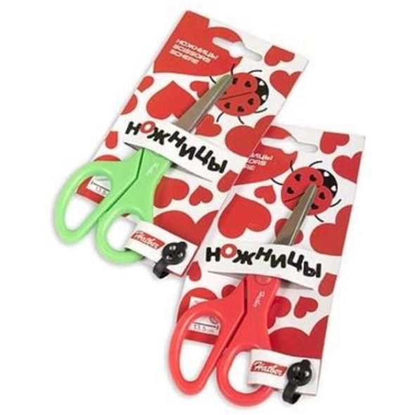 Ножницы детские 13.5см нерж. сталь с линейкой Hatber   в инд.упак.с европодвесом , 